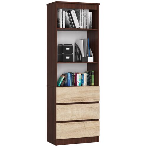 Bibliothèque De Bureau R60 Wengé 60 Cm 3 Tiroirs Façade Chêne Sonoma 3 Étagères 60x35x180 Cm