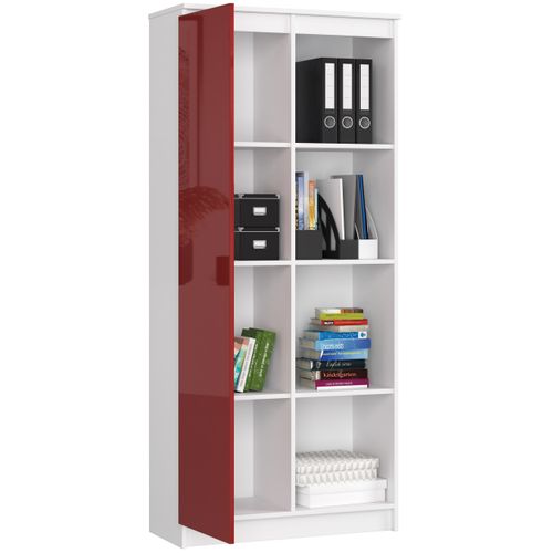 Bibliothèque De Bureau R80 Blanche 80 Cm 1 Porte Façade Rouge Brillante 8 Étagères 80x35x180