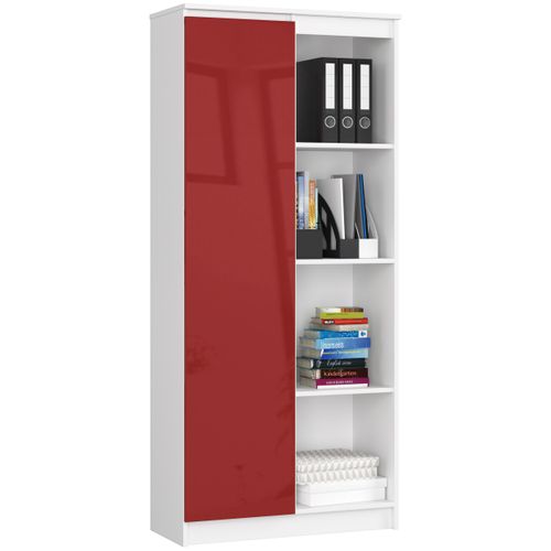 Bibliothèque De Bureau R80 Blanche 80 Cm 1 Porte Façade Rouge Brillante 8 Étagères 80x35x180