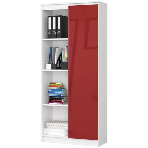 Bibliothèque De Bureau R80 Blanche 80 Cm 1 Porte Façade Rouge Brillante 8 Étagères 80x35x180