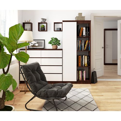 Bibliothèque De Bureau R80 Wengé 80 Cm 1 Porte Façade Blanche 8 Étagères 80x35x180 Cm