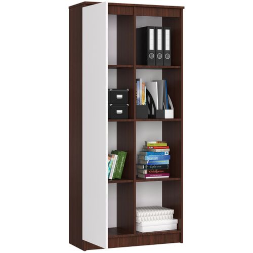 Bibliothèque De Bureau R80 Wengé 80 Cm 1 Porte Façade Blanche 8 Étagères 80x35x180 Cm