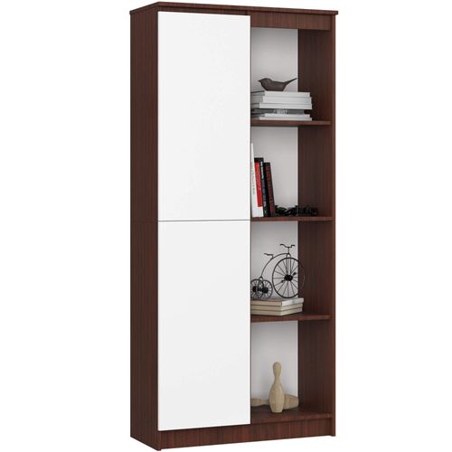 Bibliothèque De Bureau R80 Wengé 80 Cm 1 Porte Façade Blanche 8 Étagères 80x35x180 Cm