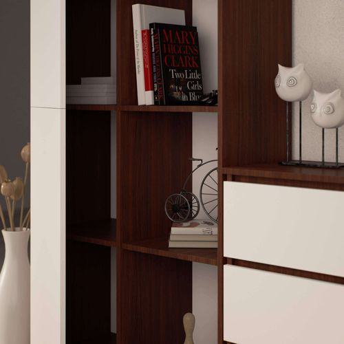 Bibliothèque De Bureau R80 Wengé 80 Cm 1 Porte Façade Blanche 8 Étagères 80x35x180 Cm