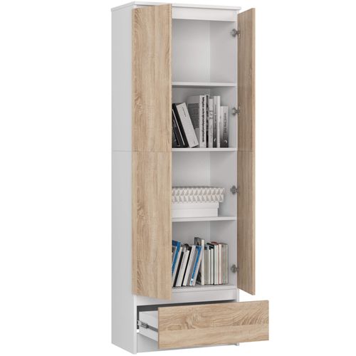 Bibliothèque De Bureau, Armoire R60 Blanche 60 Cm 2 Portes 1 Tiroir Façade Sonoma 60x35x180 Cm
