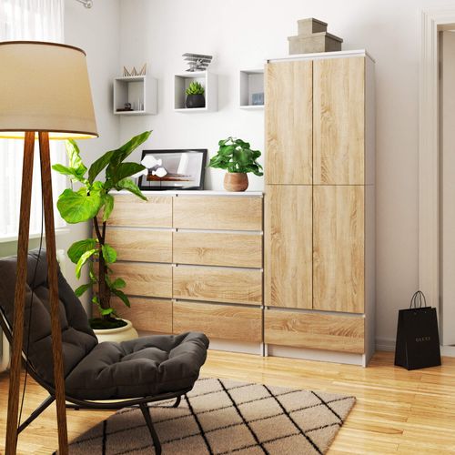 Bibliothèque De Bureau, Armoire R60 Blanche 60 Cm 2 Portes 1 Tiroir Façade Sonoma 60x35x180 Cm