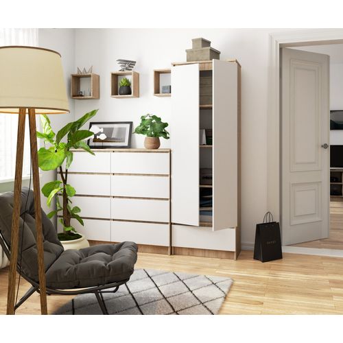 Bibliothèque De Bureau, Armoire R60 Sonoma 60 Cm 2 Portes 1 Tiroir Façade Blanche 4 Étagères