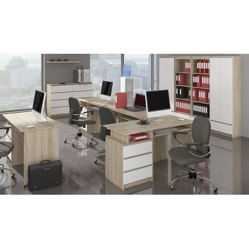 Bibliothèque De Bureau, Armoire R60 Sonoma 60 Cm 2 Portes 1 Tiroir Façade Blanche 4 Étagères