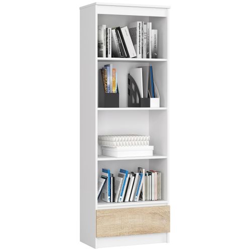 Bibliothèque De Bureau R60 Blanche 60 Cm 1 Tiroir Façade Chêne Sonoma 4 Étagères 60x35x180 Cm