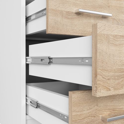 Bureau D'ordinateur Akord Ana Blanc 124 Cm 1 Porte 3 Tiroirs Façade Chêne Sonoma