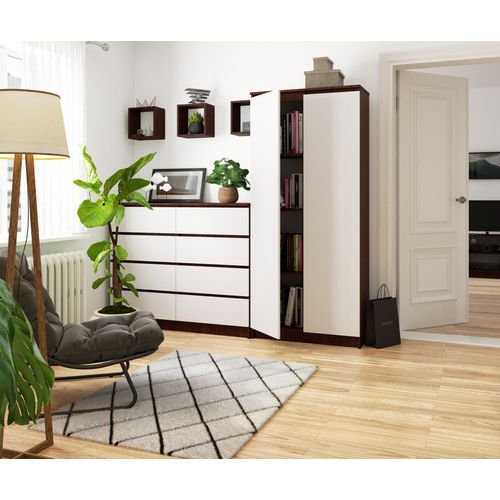 Bibliothèque De Bureau, Armoire R80 Wengé 80 Cm 2 Portes Façade Blanche 8 Étagères 80x35x180