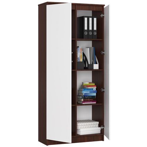 Bibliothèque De Bureau, Armoire R80 Wengé 80 Cm 2 Portes Façade Blanche 8 Étagères 80x35x180