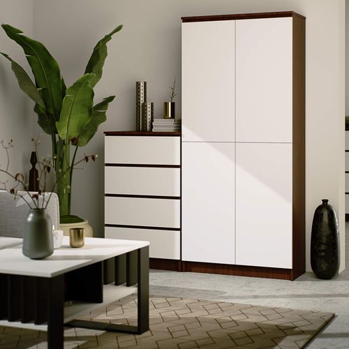 Bibliothèque De Bureau, Armoire R80 Wengé 80 Cm 2 Portes Façade Blanche 8 Étagères 80x35x180