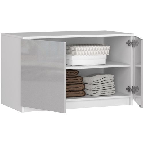 Surmeuble Pour Armoire S90 Blanc 90 Cm 2 Portes Façade Métallique Brillant 2 Étagères 90x51x55