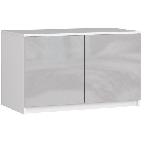 Surmeuble Pour Armoire S90 Blanc 90 Cm 2 Portes Façade Métallique Brillant 2 Étagères 90x51x55