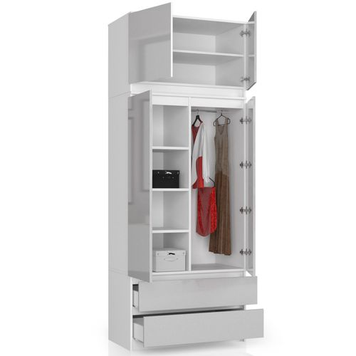 Surmeuble Pour Armoire S90 Blanc 90 Cm 2 Portes Façade Métallique Brillant 2 Étagères 90x51x55