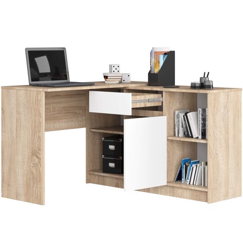 Ensemble D'angle Akord Bureau B17 Avec Commode Chêne Sonoma 120 Cm 1 Porte 1 Tiroir Façade Blanche