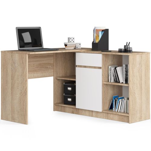 Ensemble D'angle Akord Bureau B17 Avec Commode Chêne Sonoma 120 Cm 1 Porte 1 Tiroir Façade Blanche