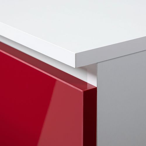 Bibliothèque De Bureau R11 Blanche 80 Cm 1 Porte 2 Tiroirs Façade Rouge Brillante 7 Étagères