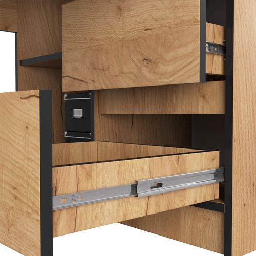 Bureau Akord D'angle Droit B20 Chêne Craft 155 Cm 1 Porte 3 Tiroirs Façade Chêne Craft