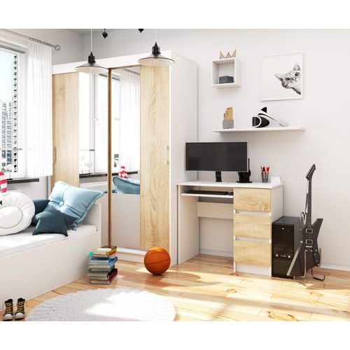 Bureau D'ordinateur Droit A6 Chêne Artisan 90 Cm 3 Tiroirs Façade Chêne Artisan 1 Étagère