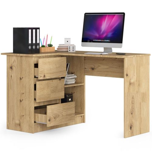Bureau D'angle Gauche B16 Chêne Artisan 124 Cm 3 Tiroirs Façade Chêne Artisan 2 Étagères