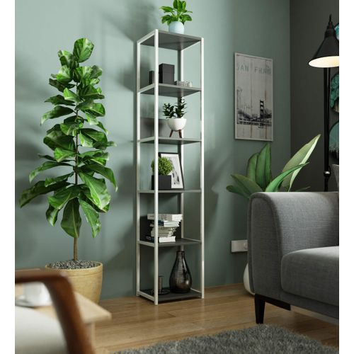 Étagère Industrielle Blanche 40 Cm Façade Grise 6 Étagères 40x32x192 Cm