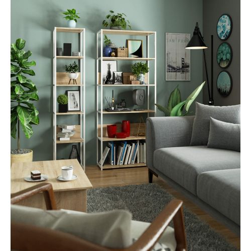 Étagère Industrielle Blanche 40 Cm Façade Chêne Sonoma 6 Étagères 40x32x192 Cm