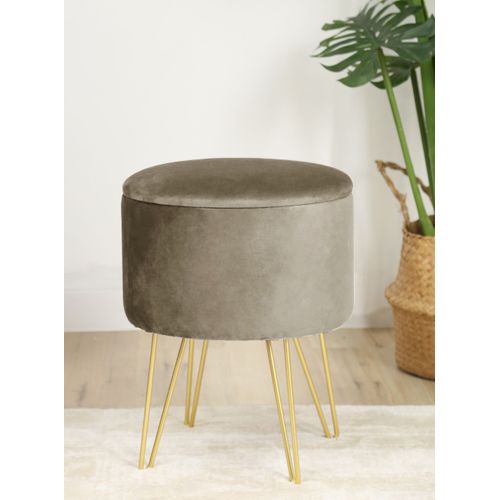Pouf De Rangement Avec Couvercle Lili Velour Colour Beige Hauteur 45 Cm