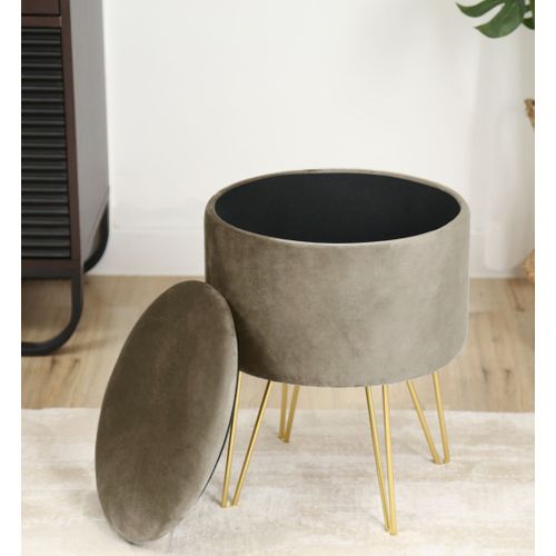 Pouf De Rangement Avec Couvercle Lili Velour Colour Beige Hauteur 45 Cm