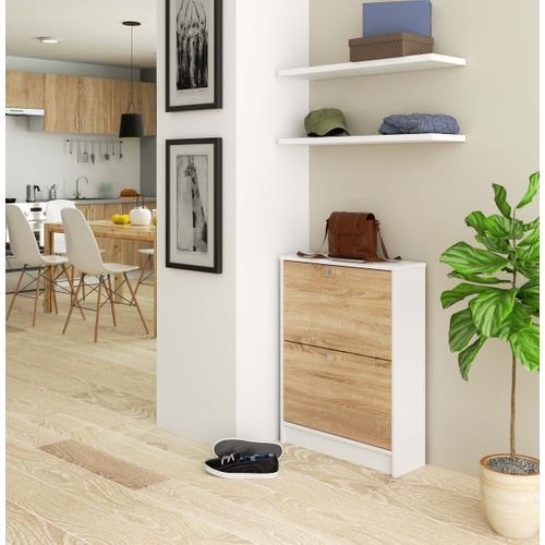 Meuble à Chaussures Blanc 60 Cm 2 Portes Façade Chêne Sonoma 2 Étagères 60x20x80 Cm