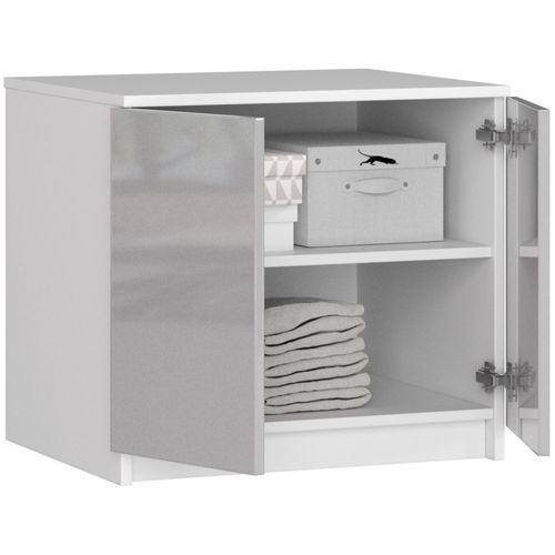 Surmeuble Pour Armoire S60 Blanc 60 Cm 2 Portes Façade Métallique Brillant 2 Étagères 60x51x55