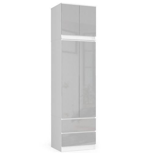 Surmeuble Pour Armoire S60 Blanc 60 Cm 2 Portes Façade Métallique Brillant 2 Étagères 60x51x55