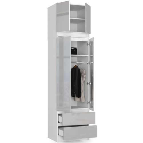 Surmeuble Pour Armoire S60 Blanc 60 Cm 2 Portes Façade Métallique Brillant 2 Étagères 60x51x55