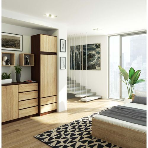 Armoire Avec Surmeuble Star Wengé 60 Cm 2 Portes 2 Tiroirs Façade Sonoma 3 Étagères 60x51x234