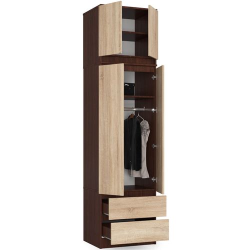 Armoire Avec Surmeuble Star Wengé 60 Cm 2 Portes 2 Tiroirs Façade Sonoma 3 Étagères 60x51x234