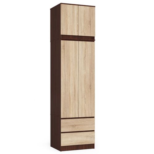 Armoire Avec Surmeuble Star Wengé 60 Cm 2 Portes 2 Tiroirs Façade Sonoma 3 Étagères 60x51x234