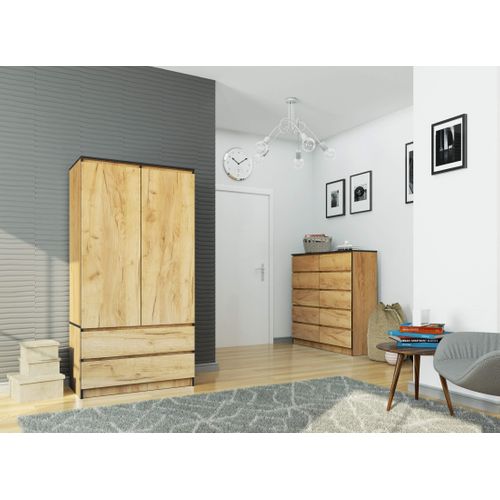 Armoire S90 Chêne Craft 90 Cm 2 Portes 2 Tiroirs Façade Chêne Craft 4 Étagères 90x51x180 Cm