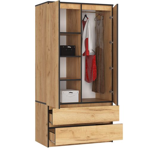 Armoire S90 Chêne Craft 90 Cm 2 Portes 2 Tiroirs Façade Chêne Craft 4 Étagères 90x51x180 Cm