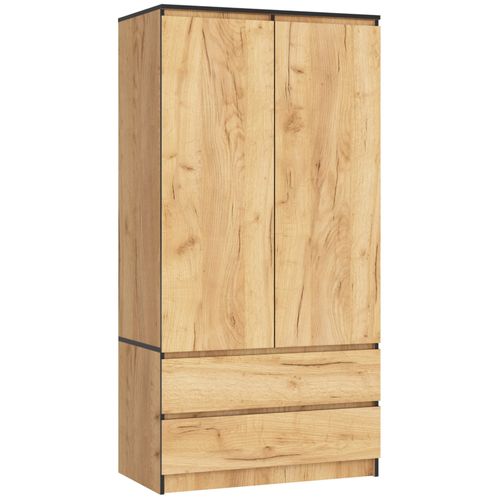 Armoire S90 Chêne Craft 90 Cm 2 Portes 2 Tiroirs Façade Chêne Craft 4 Étagères 90x51x180 Cm