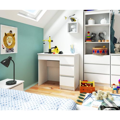 Bureau D'ordinateur Akord Droit A7 Gris Graphite 90 Cm 4 Tiroirs Façade Blanche 90x50x77 Cm