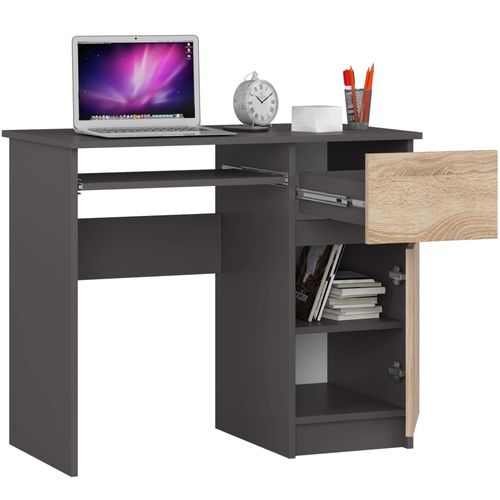 Bureau D'ordinateur Akord Droit Piksel Gris Graphite, Chêne Sonoma 90 Cm 90x50x77 Cm