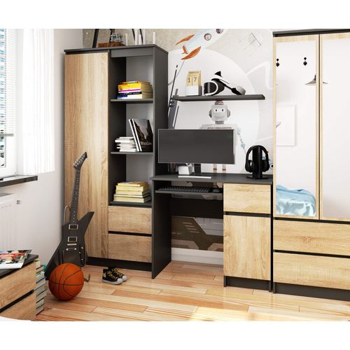 Bureau D'ordinateur Akord Droit Piksel Gris Graphite, Chêne Sonoma 90 Cm 90x50x77 Cm