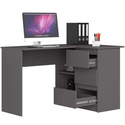 Bureau Akord D'angle Droit B16 Gris Graphite 124 Cm 3 Tiroirs Façade Gris Graphite