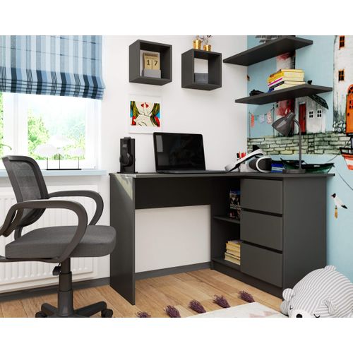 Bureau Akord D'angle Droit B16 Gris Graphite 124 Cm 3 Tiroirs Façade Gris Graphite