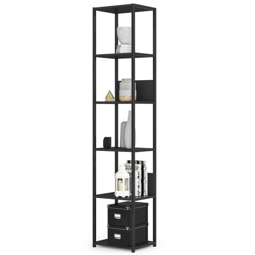 Étagère Murale Industrielle Sur Pied Noire 40 Cm Façade Noire 6 Étagères 40x32x192 Cm