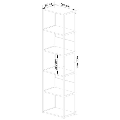Étagère Murale Industrielle Sur Pied Noire 50 Cm Façade Noire 6 Étagères 50x32x192 Cm