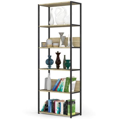 Étagère Murale Industrielle Sur Pied Akord Noire, Chêne Artisan 6 Étagères 70x32x192 Cm