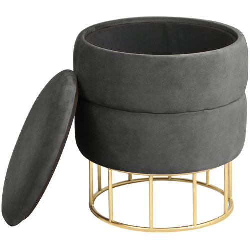 Pouf De Rangement Avec Couvercle Matelassé Elza Velour Colour Gris Graphite Hauteur 42 Cm