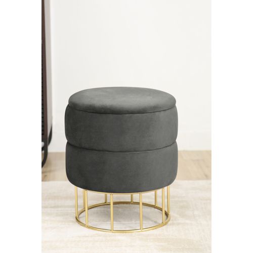 Pouf De Rangement Avec Couvercle Matelassé Elza Velour Colour Gris Graphite Hauteur 42 Cm